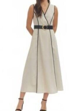 entro Cream Maxi Dress with Black Trim and Belt